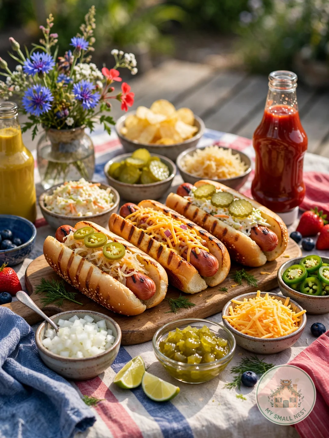 Hot Dogs with a Toppings Station - fourth of july food ideas