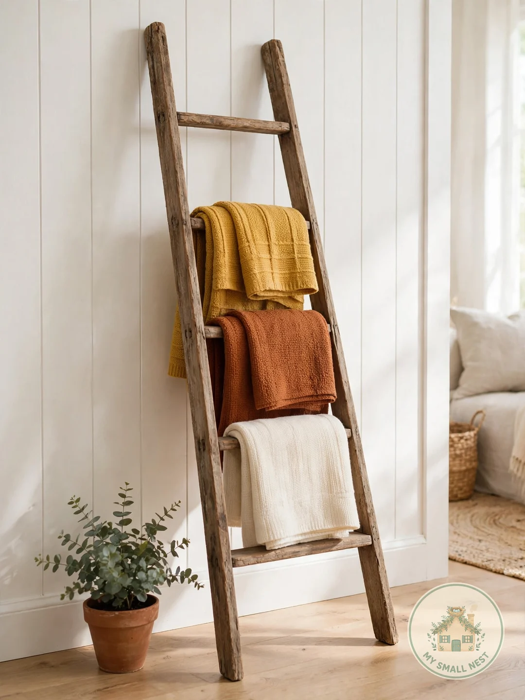 Lean a Blanket Ladder Against the Wall - blanket storage ideas