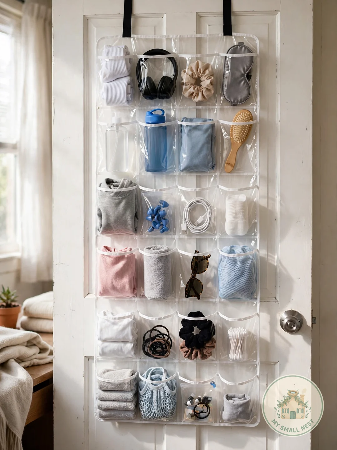 Use an Over-the-Door Organizer - dorm closet organization