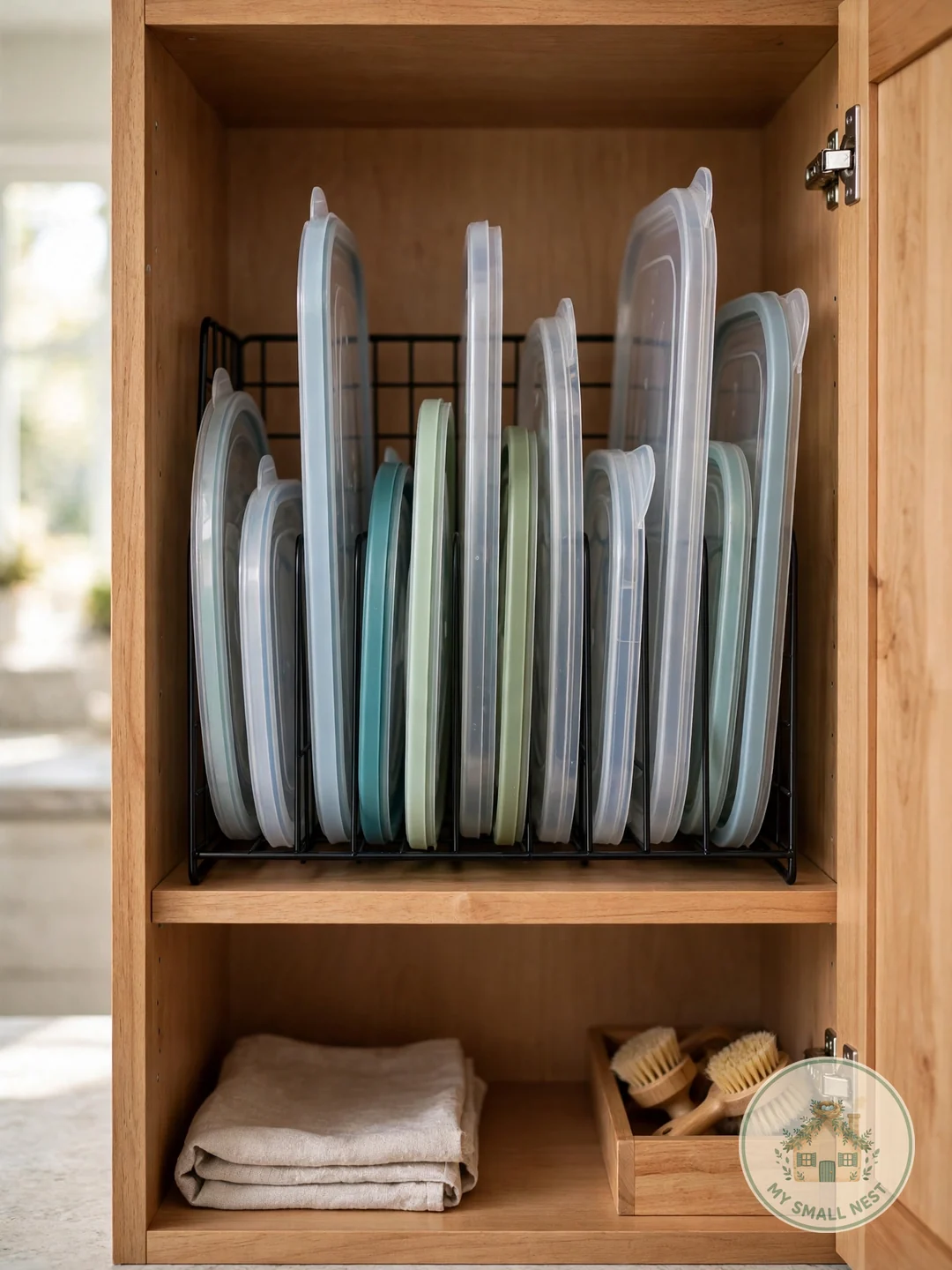 Store Lids Vertically Like Files - organize tupperware