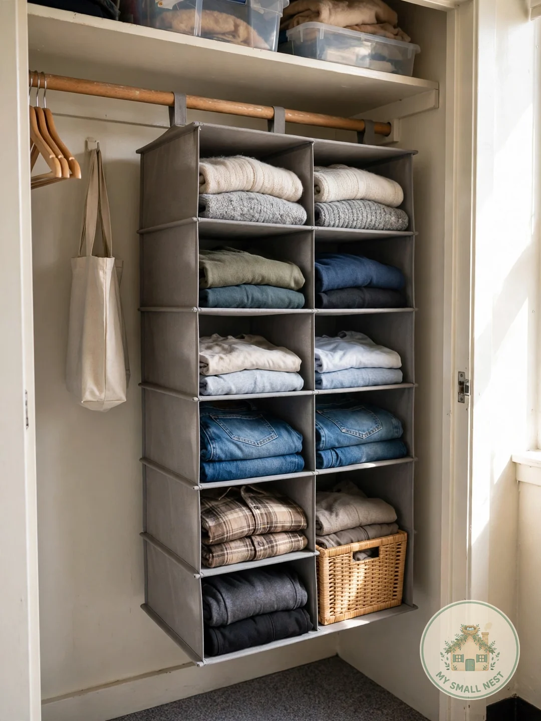 Hang a Fabric Shelf Unit - dorm closet organization