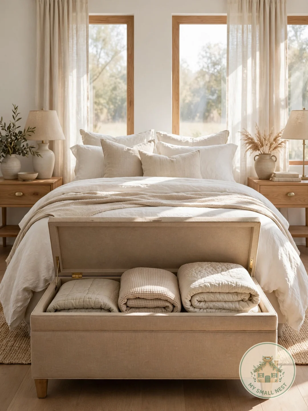 Use a Storage Bench at the Foot of the Bed - blanket storage ideas