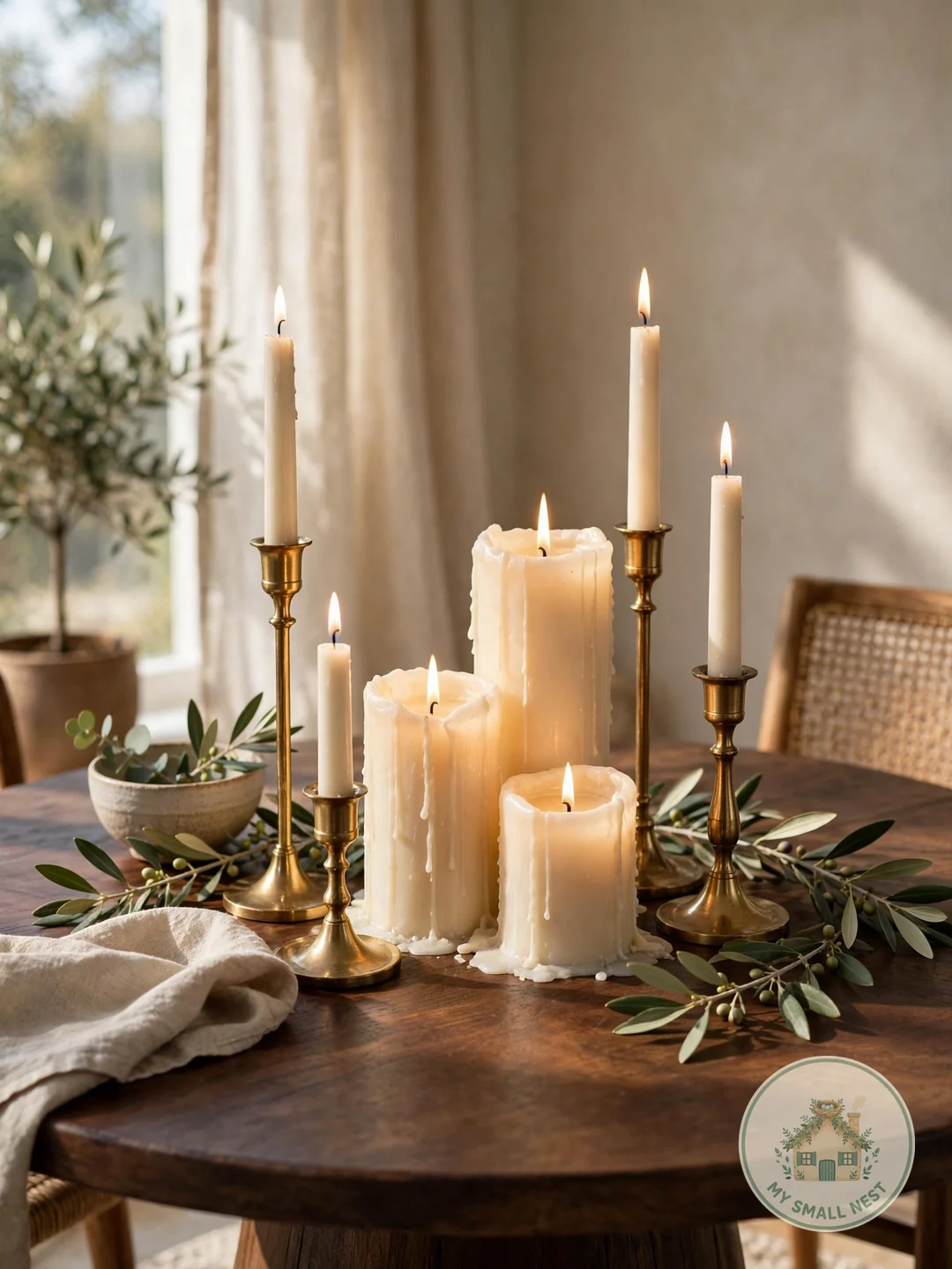 Cluster of Mixed-Height Candles - round table centerpiece ideas