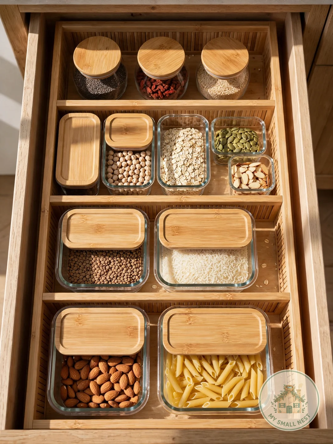 Use Adjustable Drawer Dividers - organize tupperware