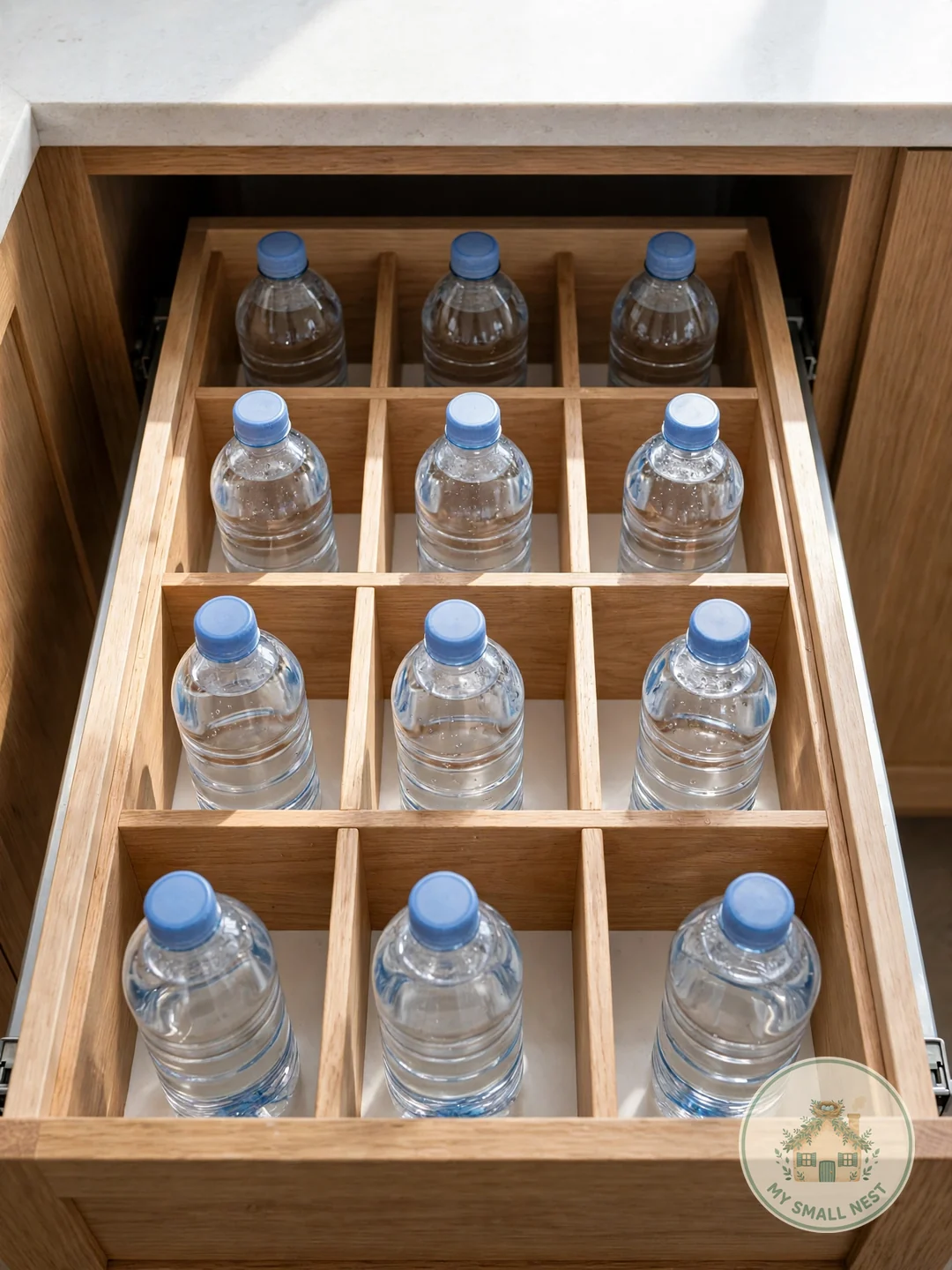 Dedicate a Deep Drawer to Bottles - organize water bottles