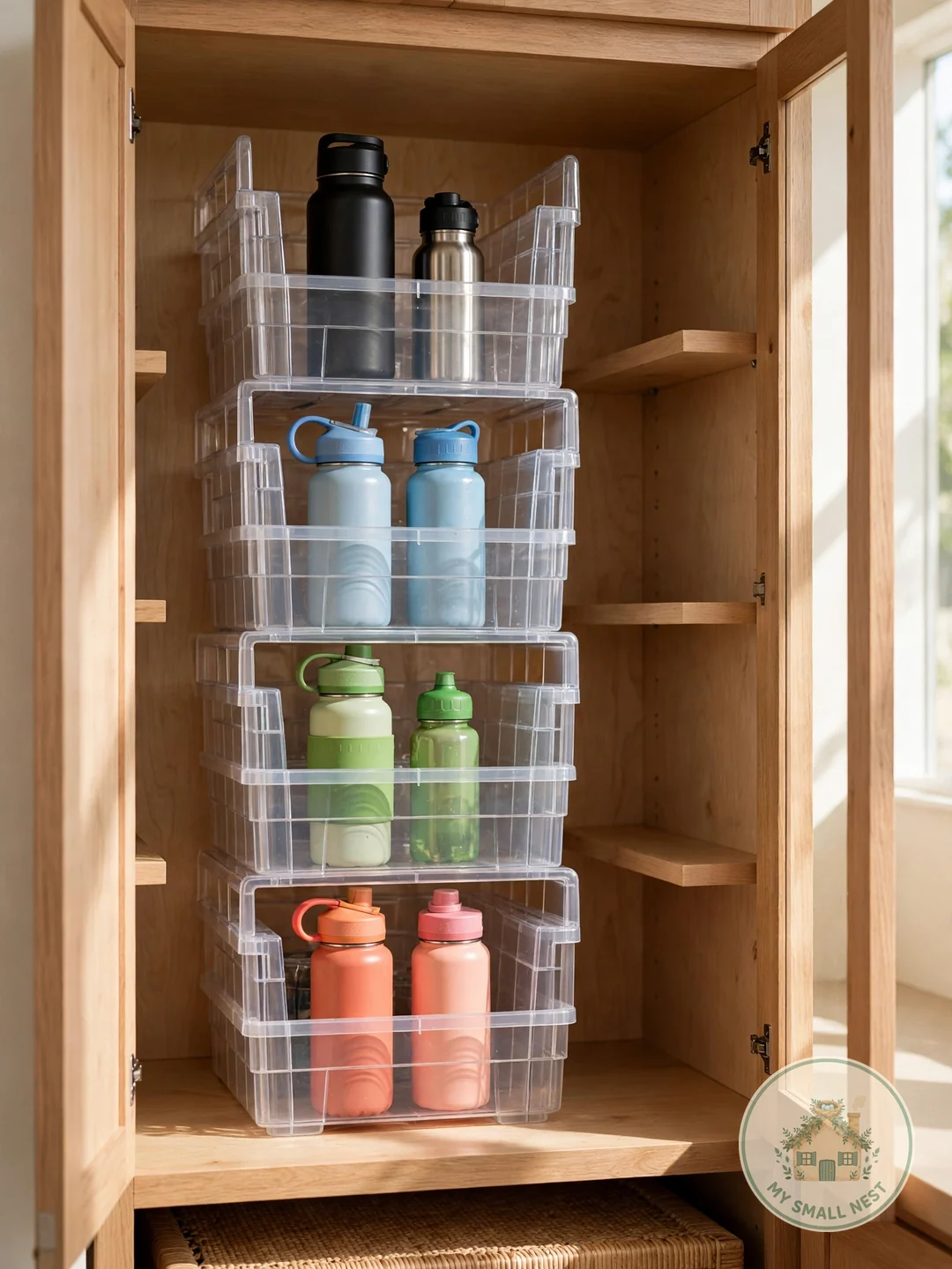 Assign One Bin Per Person - organize water bottles