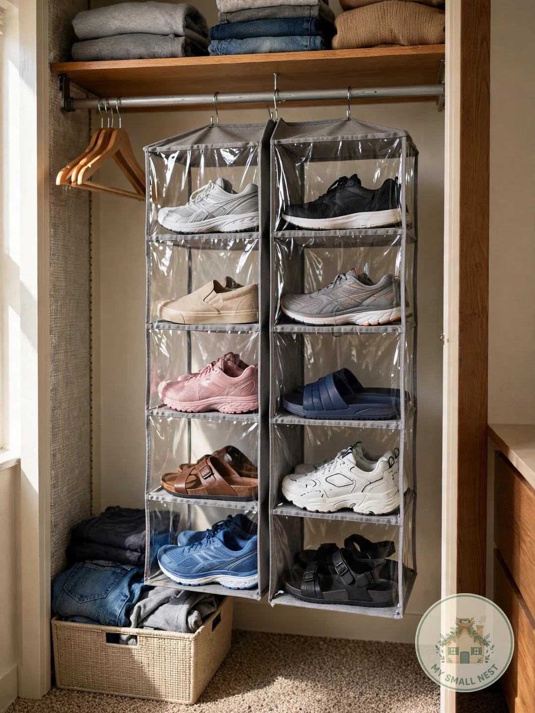 Hang Shoes, Don't Pile Them - dorm closet organization
