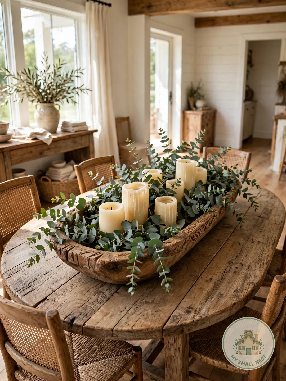 Rustic Wooden Dough Bowl - round table centerpiece ideas