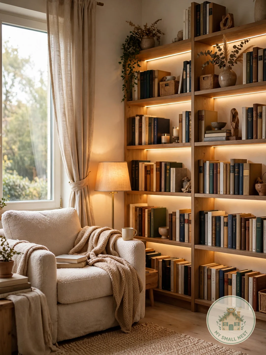 Warm Layered Lighting - apartment library ideas