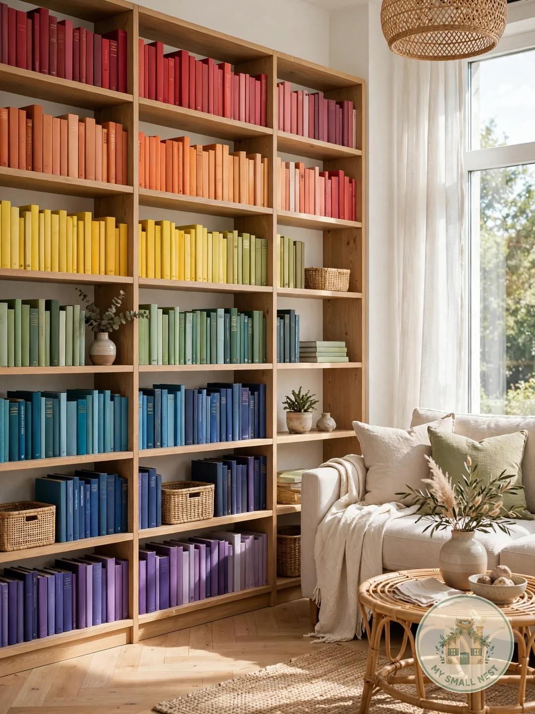 Color-Organized Books - apartment library ideas