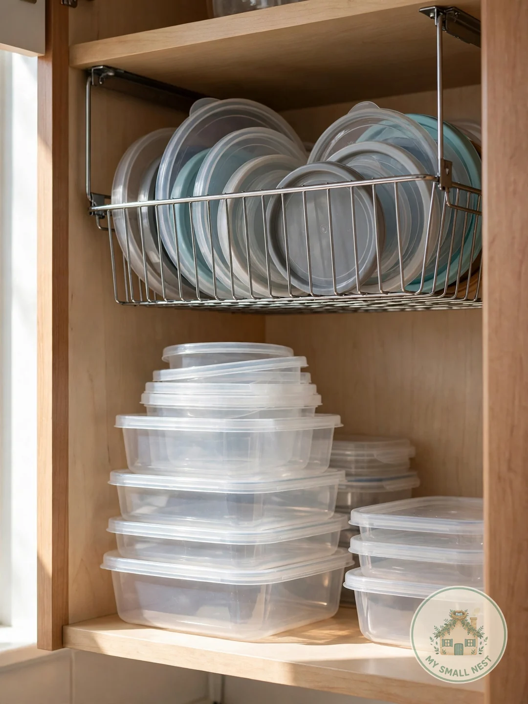 Add Under-Shelf Baskets or Risers - organize tupperware