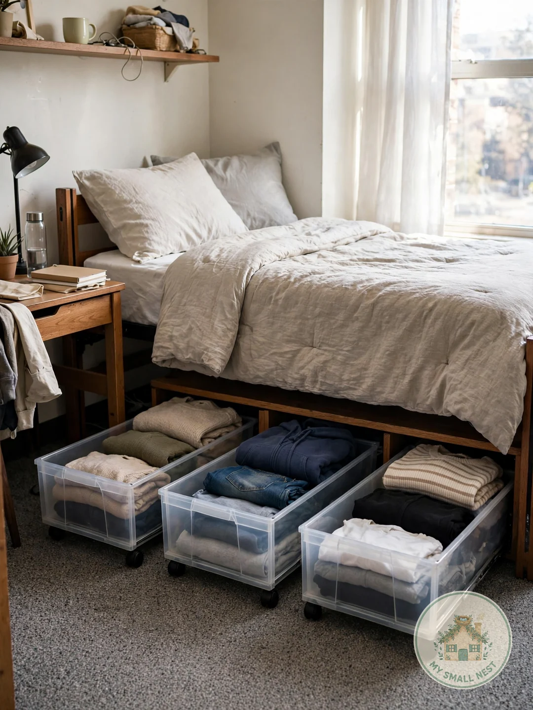 Extend Storage Under the Bed - dorm closet organization