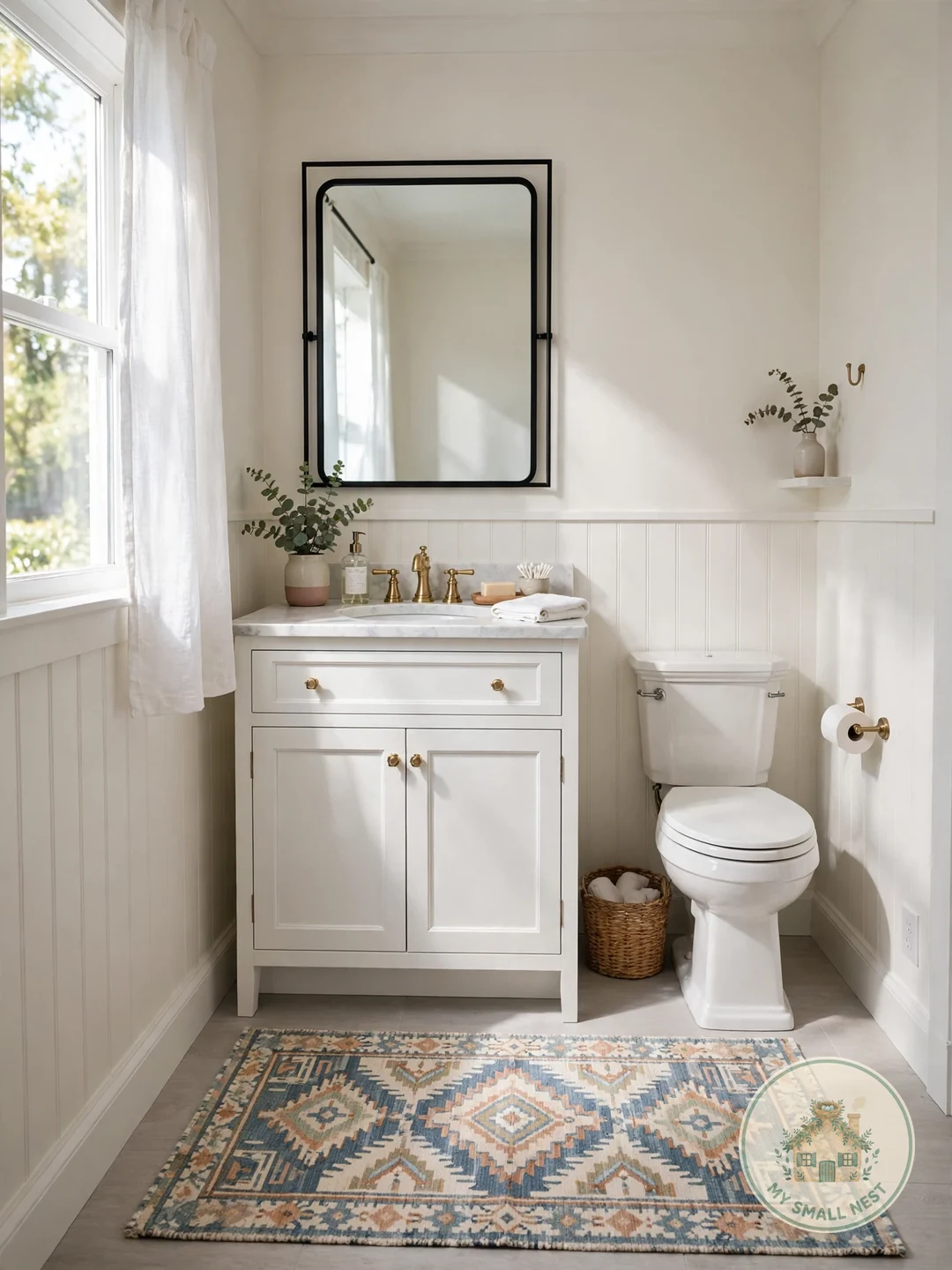 Lay Down a Stylish Washable Rug - half bath decor ideas