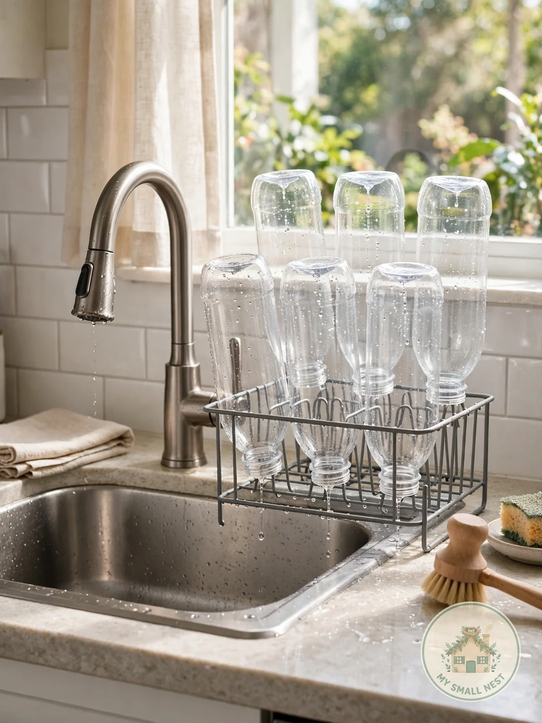 Air-Dry on a Bottle Drying Rack - organize water bottles