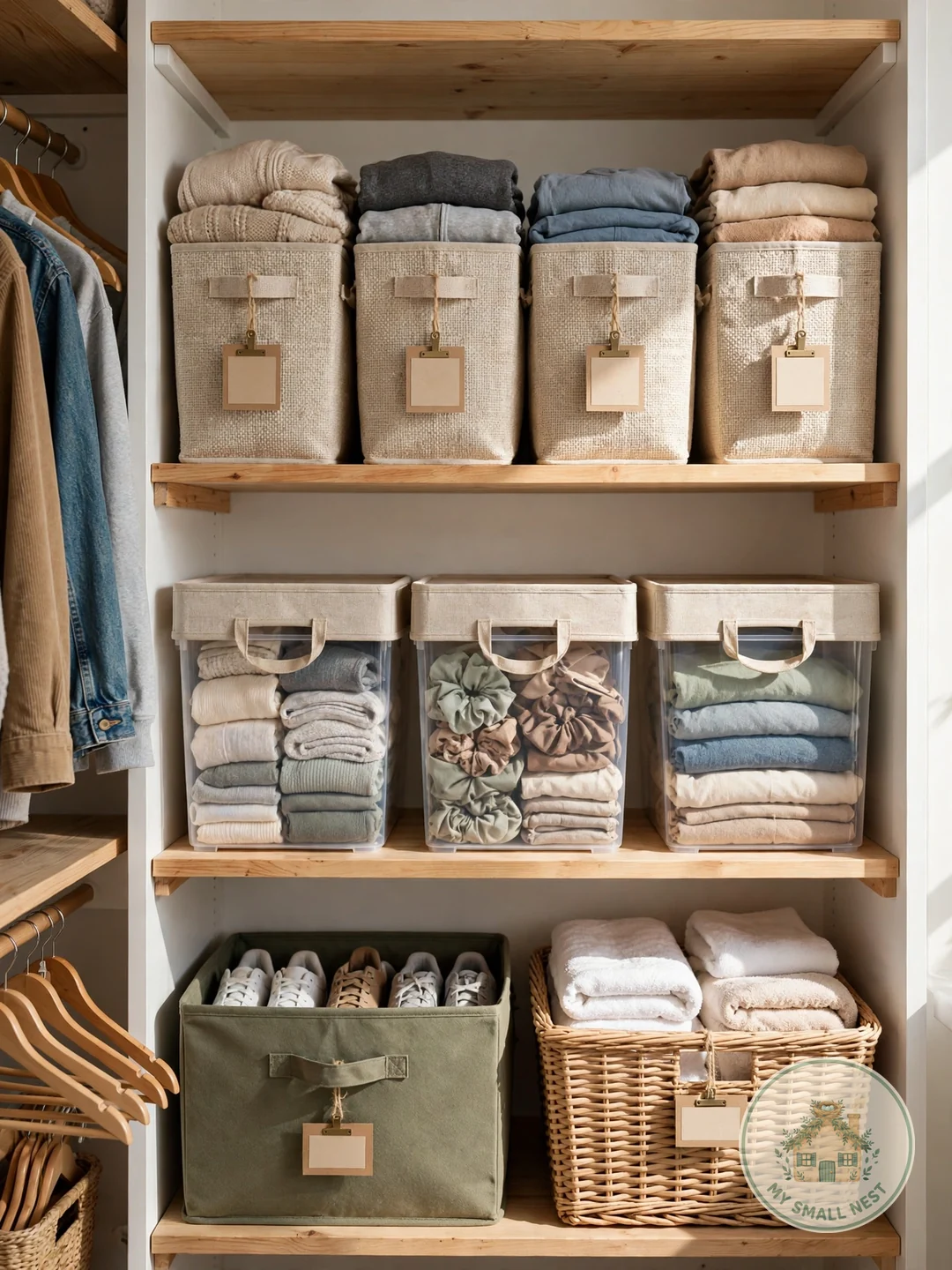 Label Every Bin and Shelf - dorm closet organization
