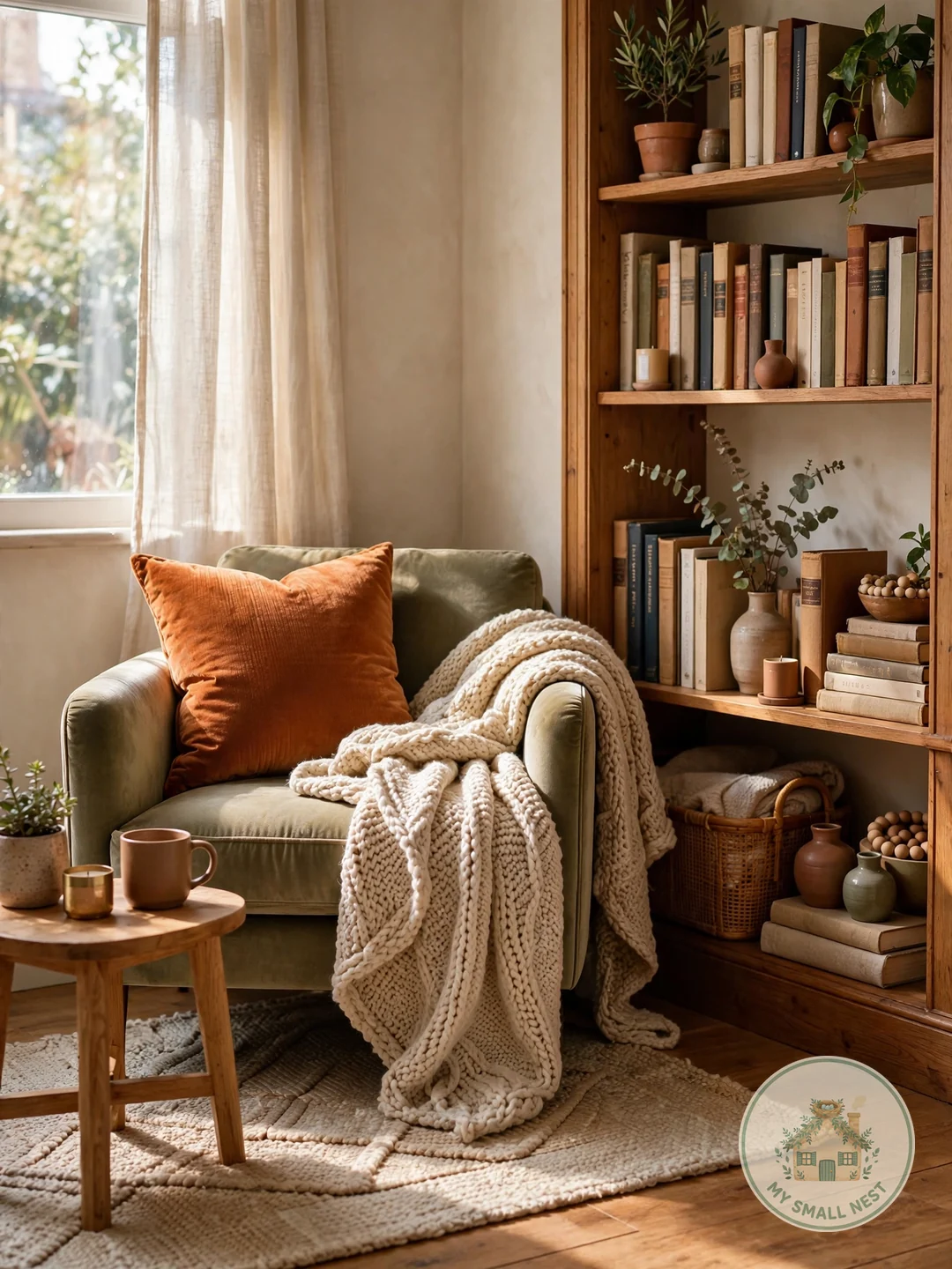 Layered Cozy Textiles - apartment library ideas