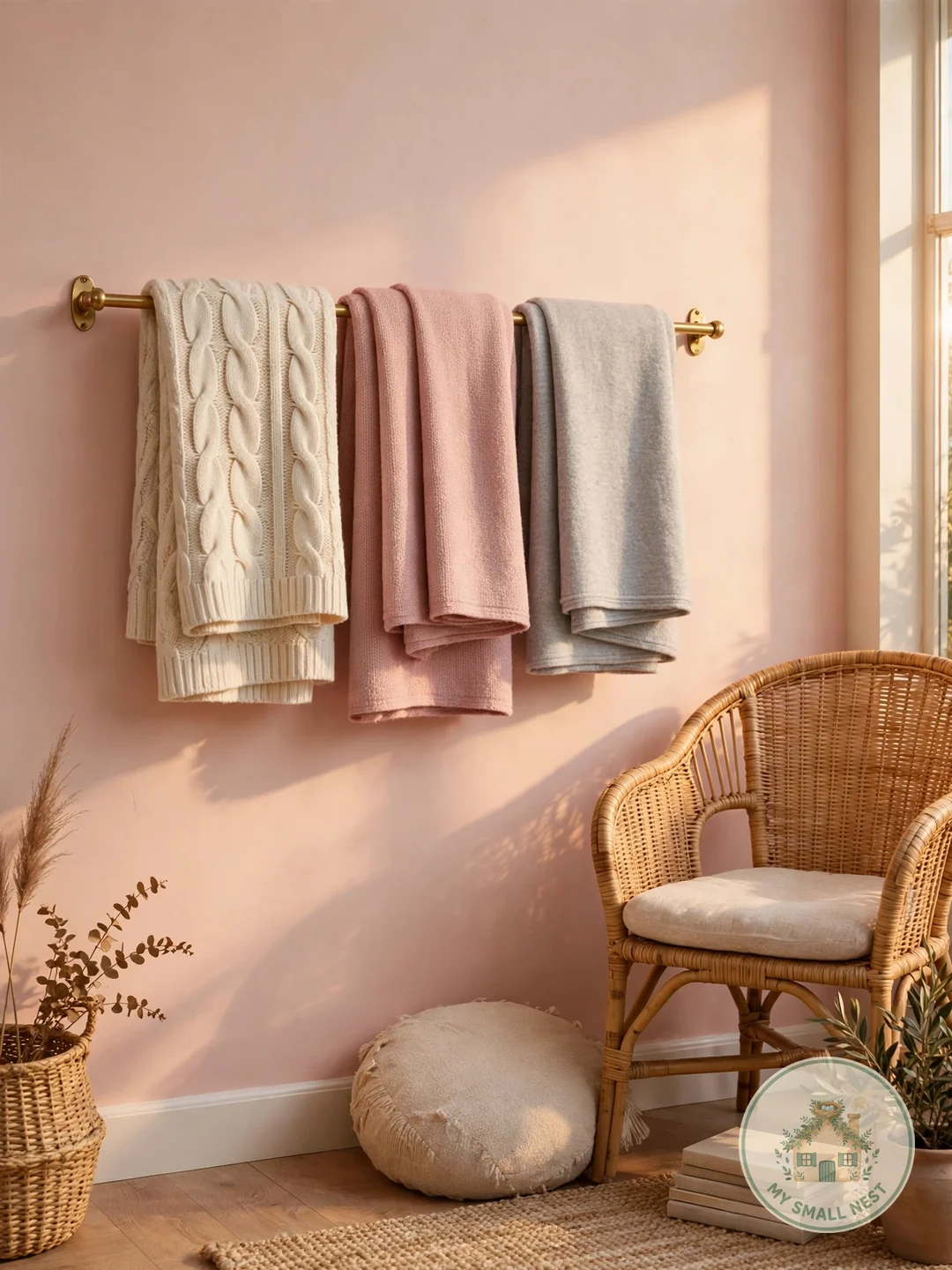 Mount a Decorative Wall Rail for Daily Throws - blanket storage ideas