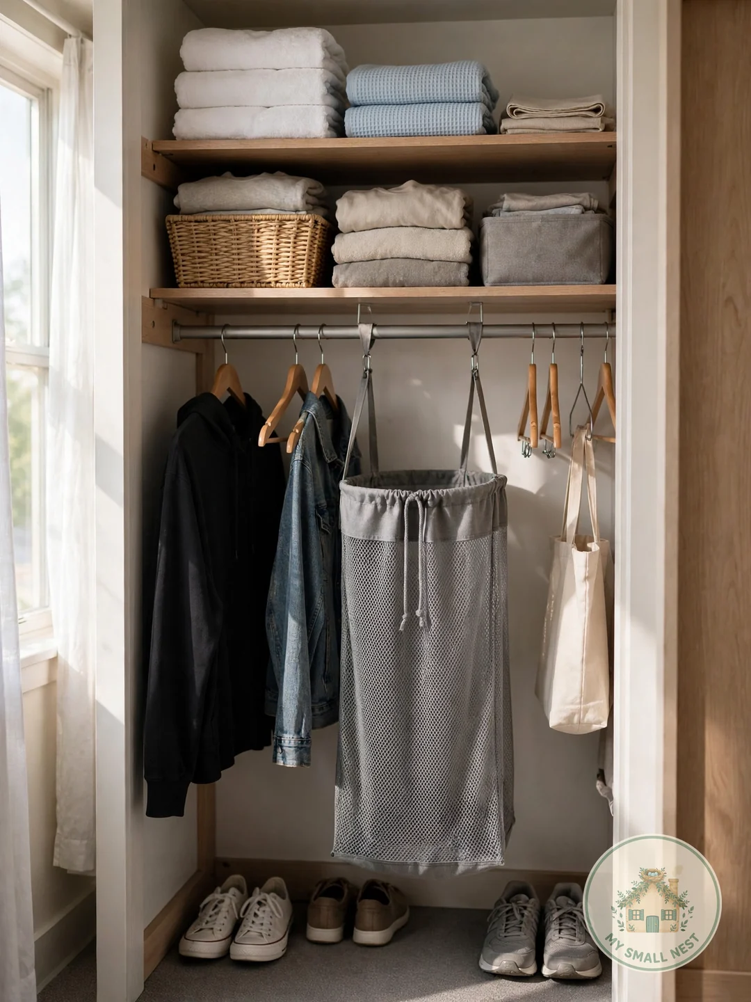 Hang the Laundry Hamper - dorm closet organization