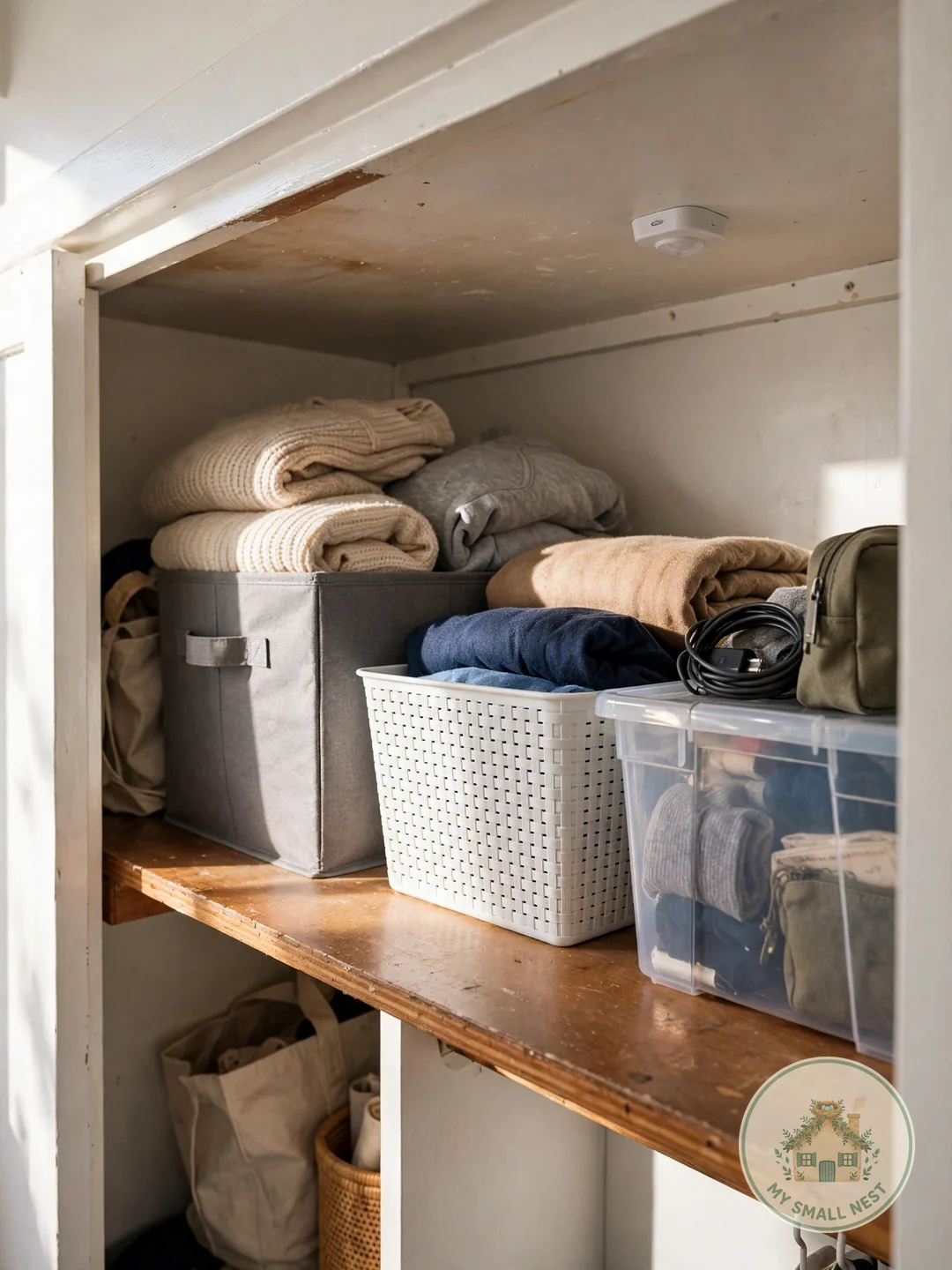 Light Up and Use the Top Shelf - dorm closet organization