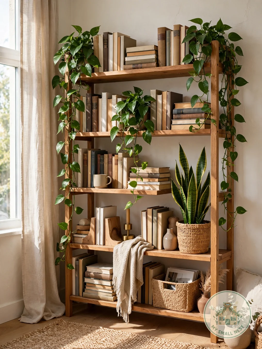 Plants Among the Books - apartment library ideas