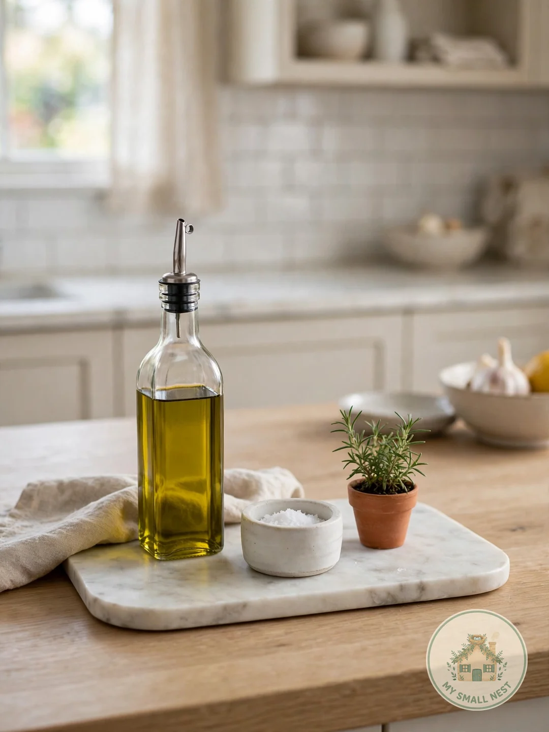 Corral Daily Items on a Pretty Tray - kitchen countertop decor
