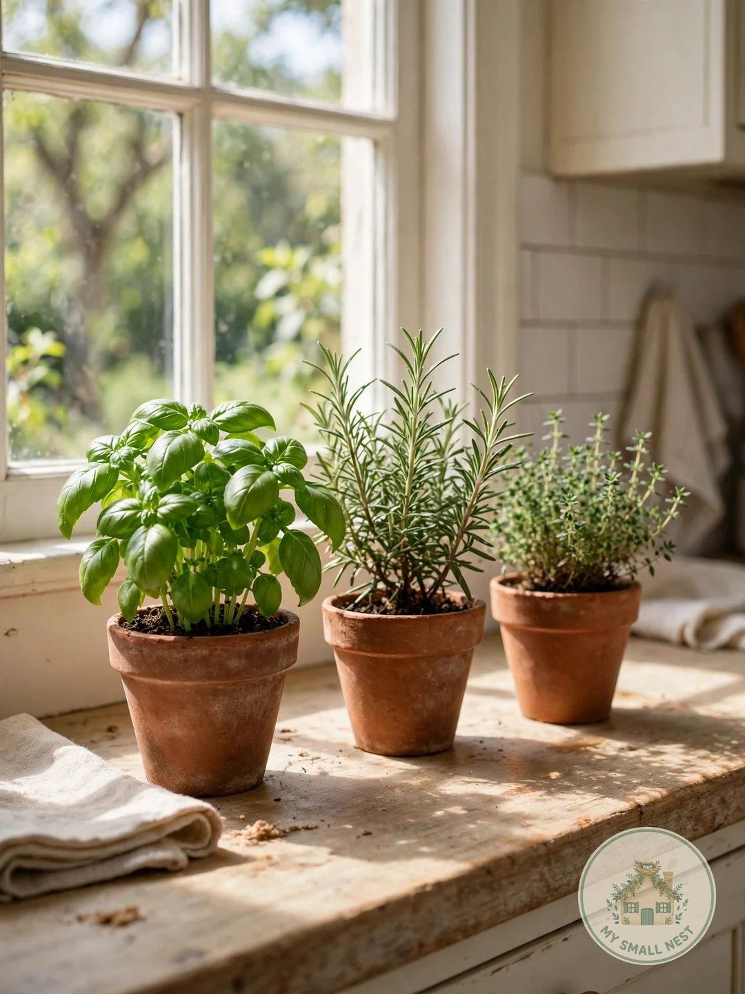 Grow Fresh Herbs in Pretty Pots - kitchen countertop decor