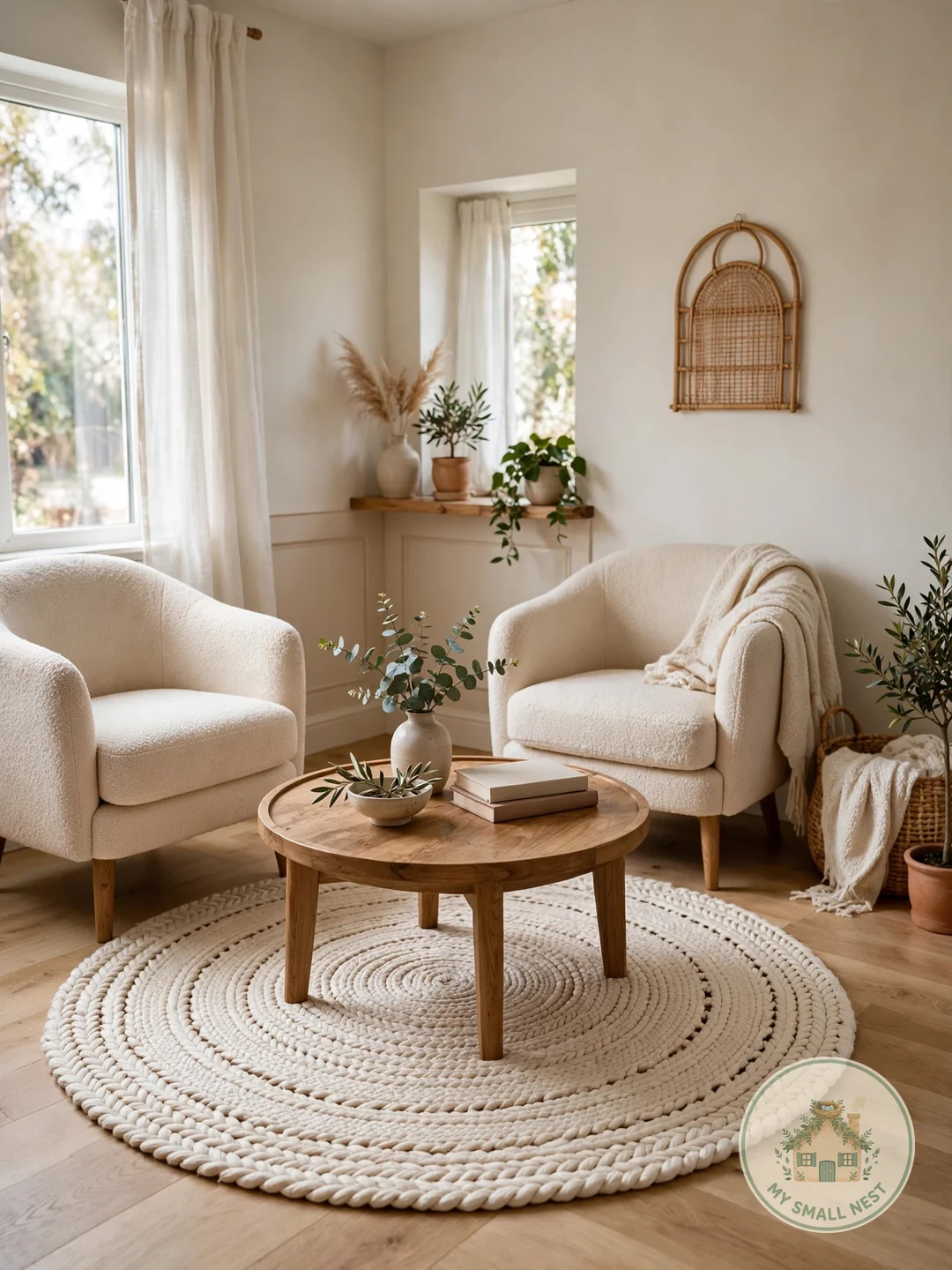 Soften Corners with a Round Rug - living room rug ideas
