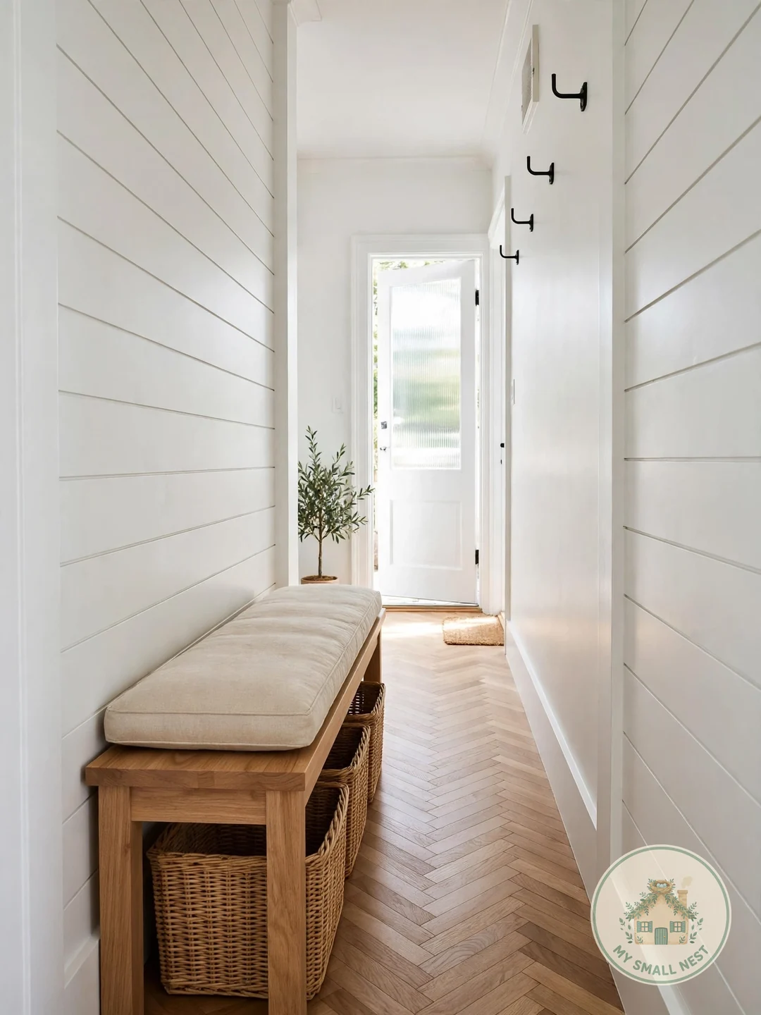 Choose a 12-Inch-Deep Storage Bench - narrow mudroom ideas