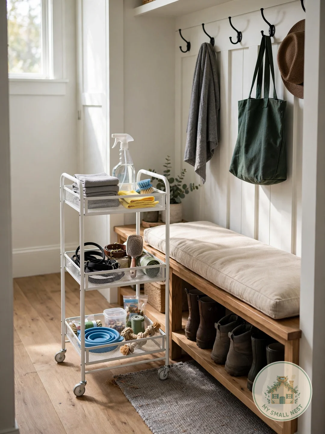 Tuck in a Slim Rolling Cart - narrow mudroom ideas