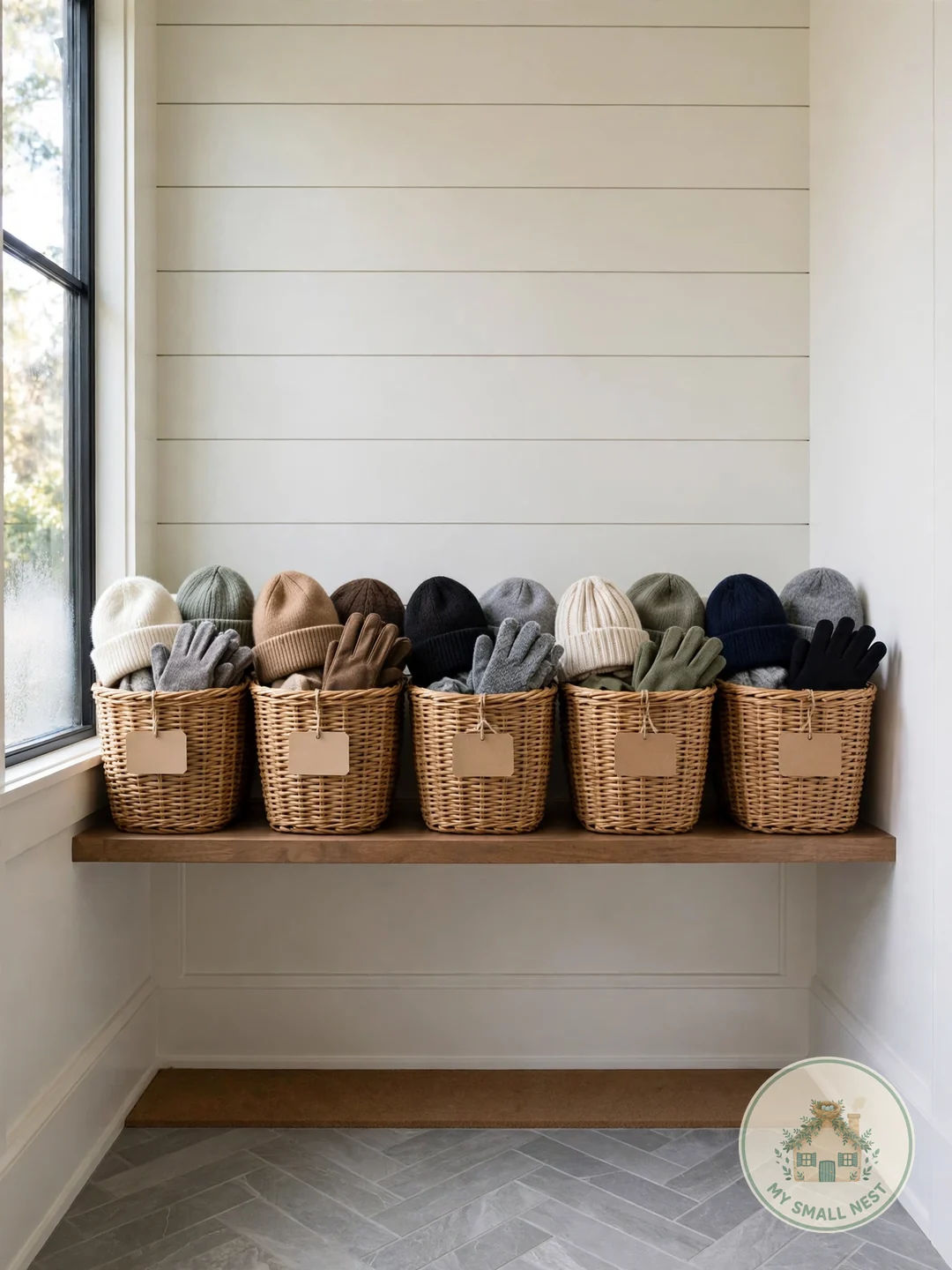 Give Everyone Their Own Labeled Basket - narrow mudroom ideas