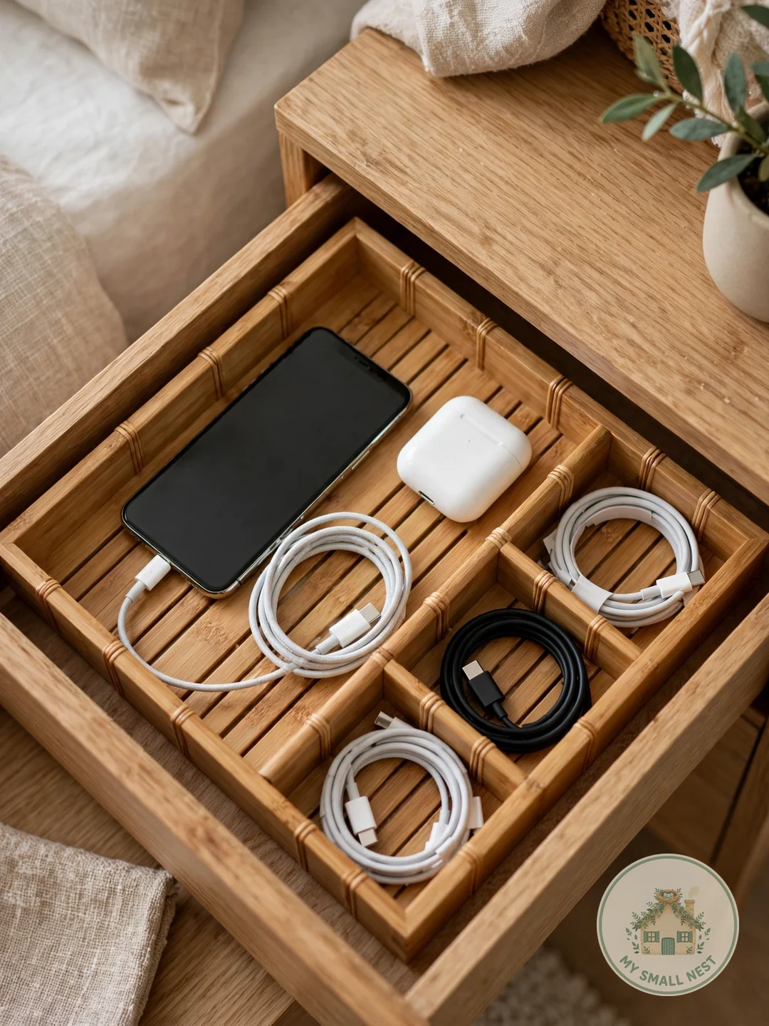 Hidden Charging Station Drawer - nightstand organization