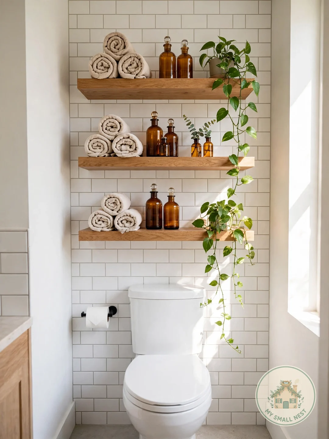 A Trio of Floating Shelves - over toilet storage