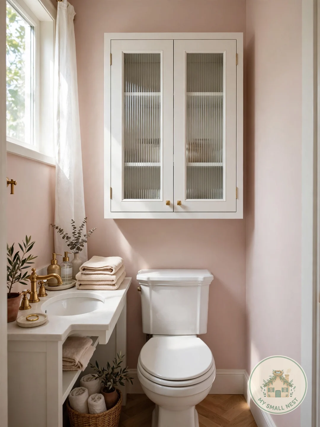 A Shallow Cabinet With Doors - over toilet storage