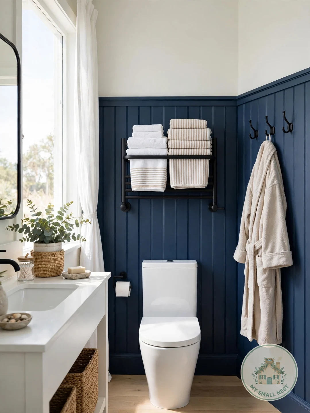 Hooks and a Rail for Towels - over toilet storage