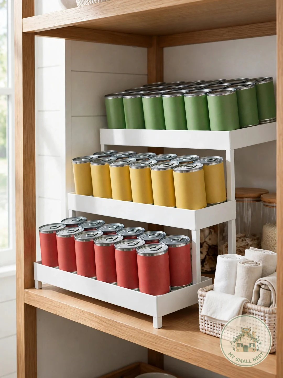 Tiered Shelf Risers for Cans - pantry organization