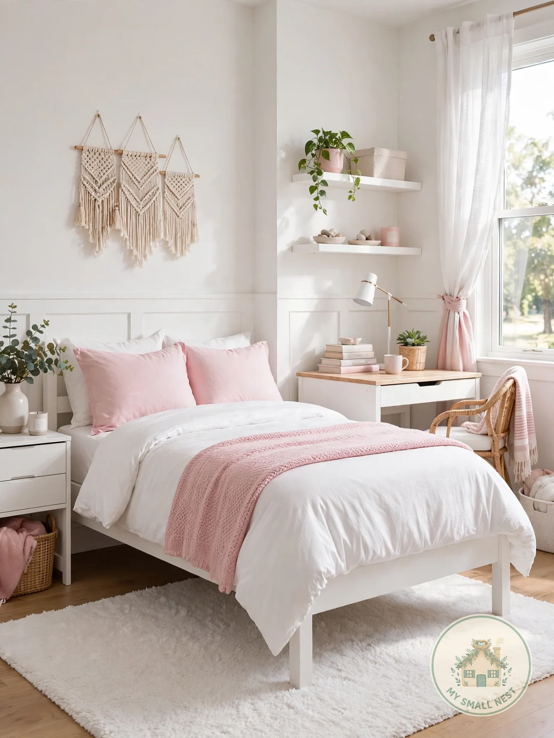 Pair Pink With Crisp White - pink dorm rooms
