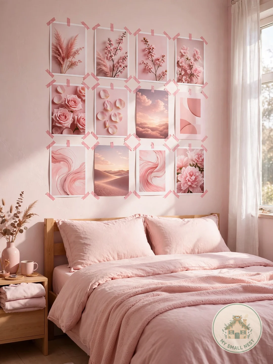 Build a Pink Photo Wall - pink dorm rooms