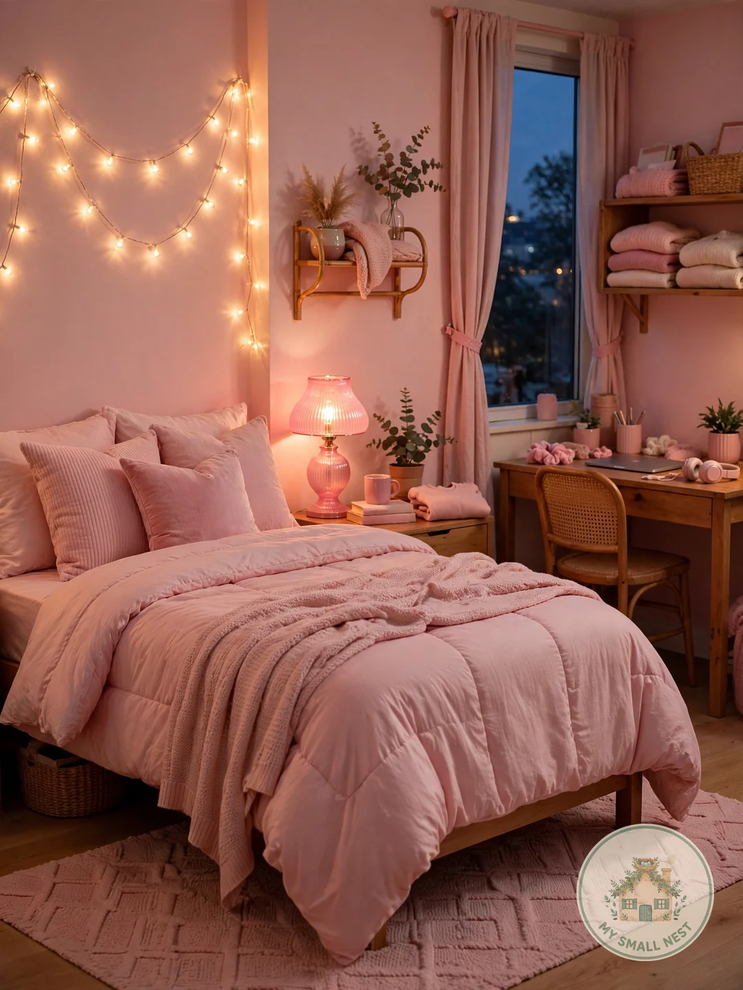 Add Pink Lighting for Cozy Glow - pink dorm rooms