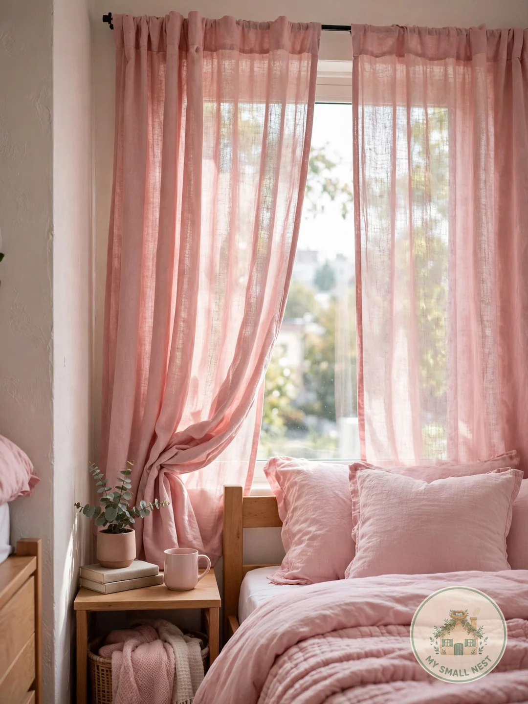 Hang Pink Curtains - pink dorm rooms