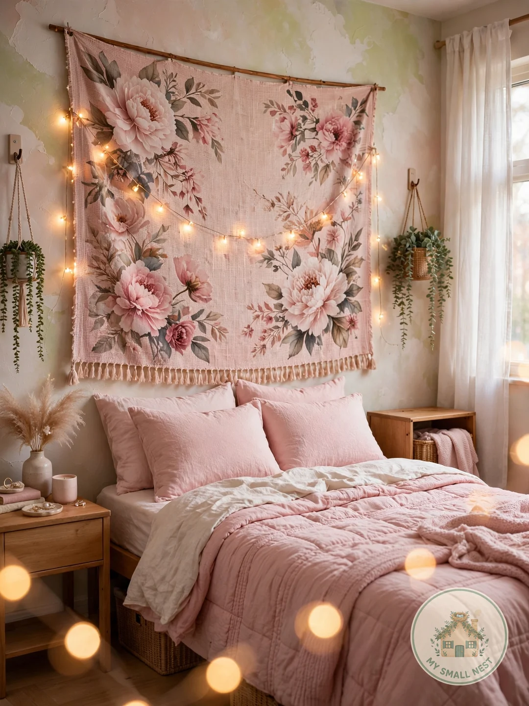 Hang a Pink Tapestry - pink dorm rooms