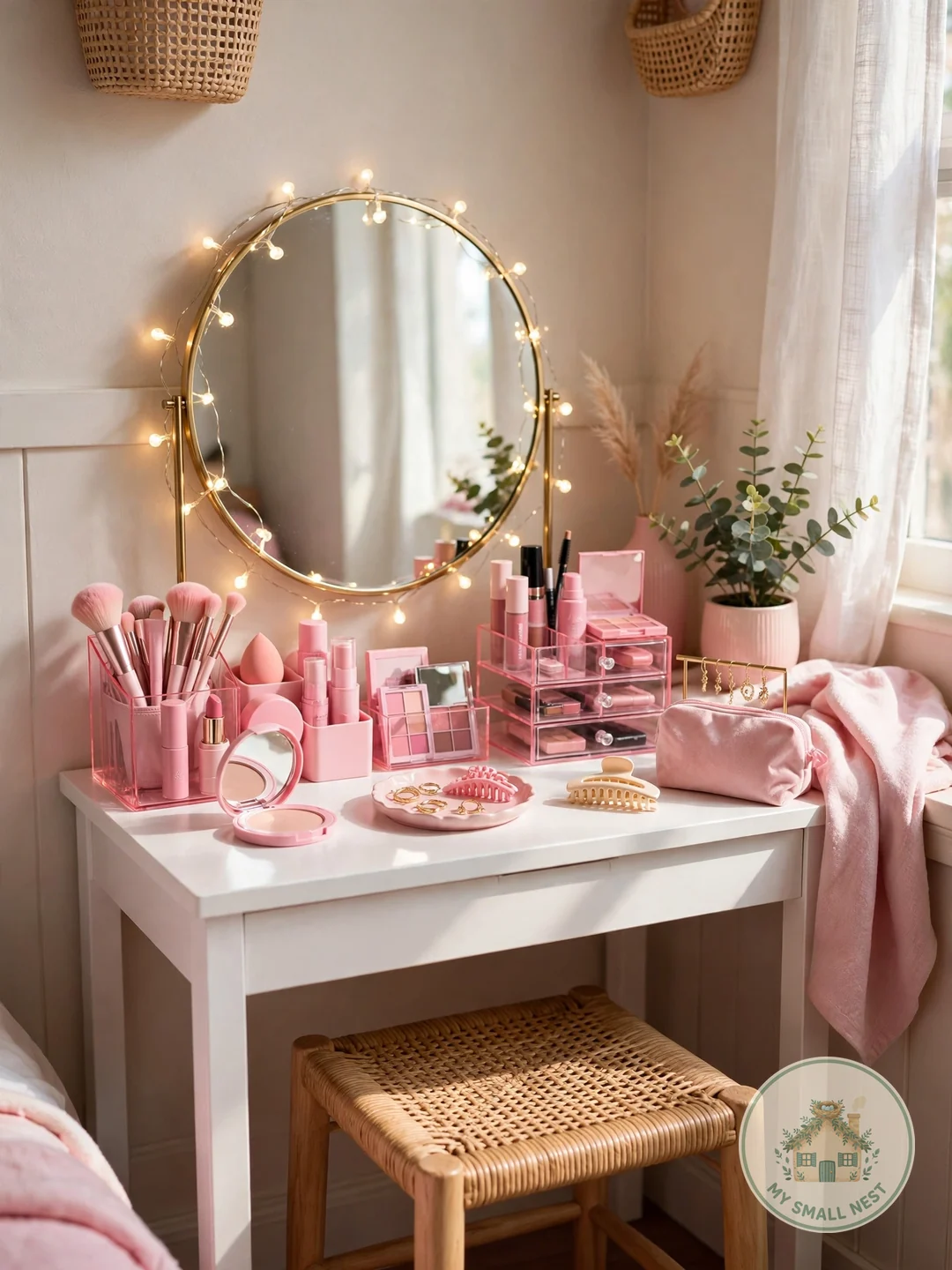 Create a Pink Vanity Corner - pink dorm rooms