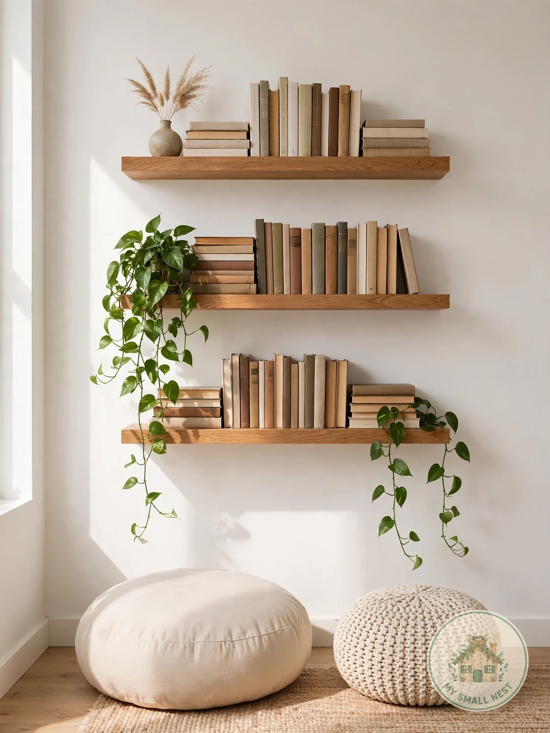 Floating Shelves Over a Floor Cushion - reading nook ideas
