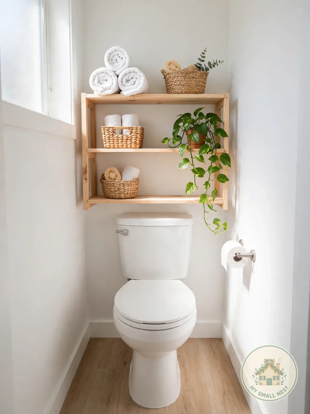 Add an Over-the-Toilet Shelf Unit - renter friendly bathroom upgrades