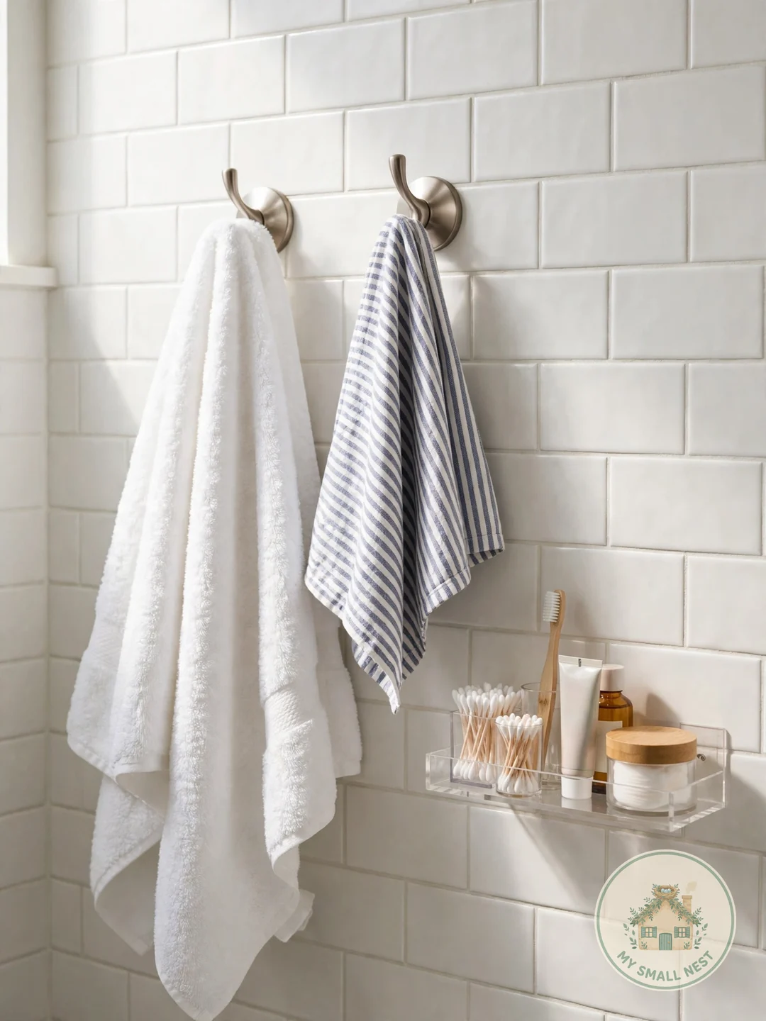 Mount Adhesive Hooks for Towels and Robes - renter friendly bathroom upgrades