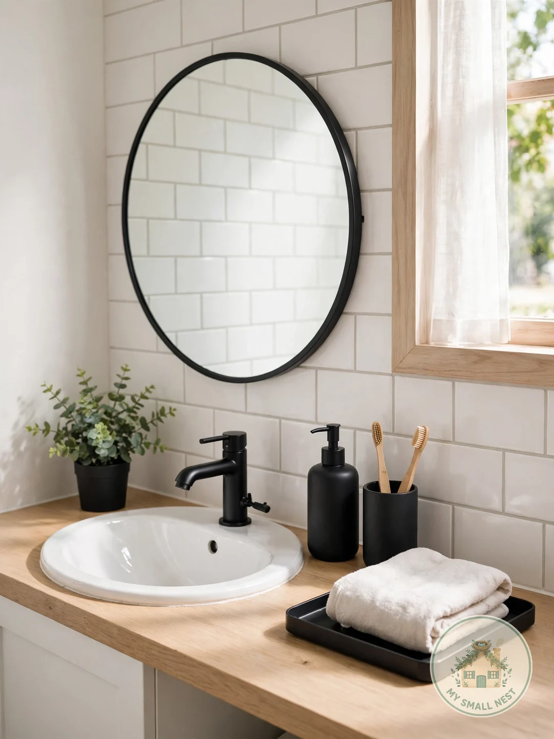 Coordinate with a Matching Accessory Set - renter friendly bathroom upgrades
