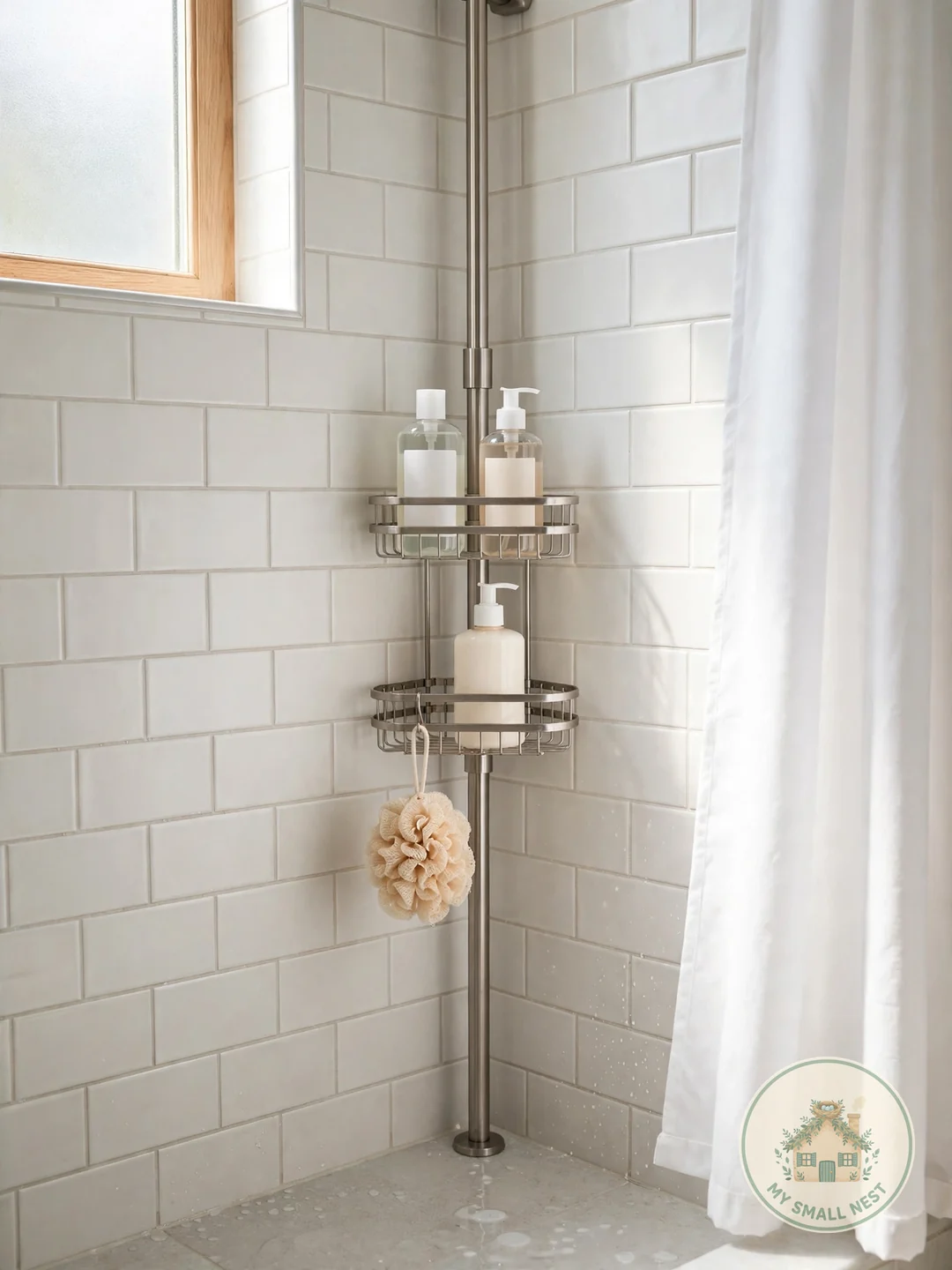 Add a No-Drill Shower Caddy - renter friendly bathroom upgrades