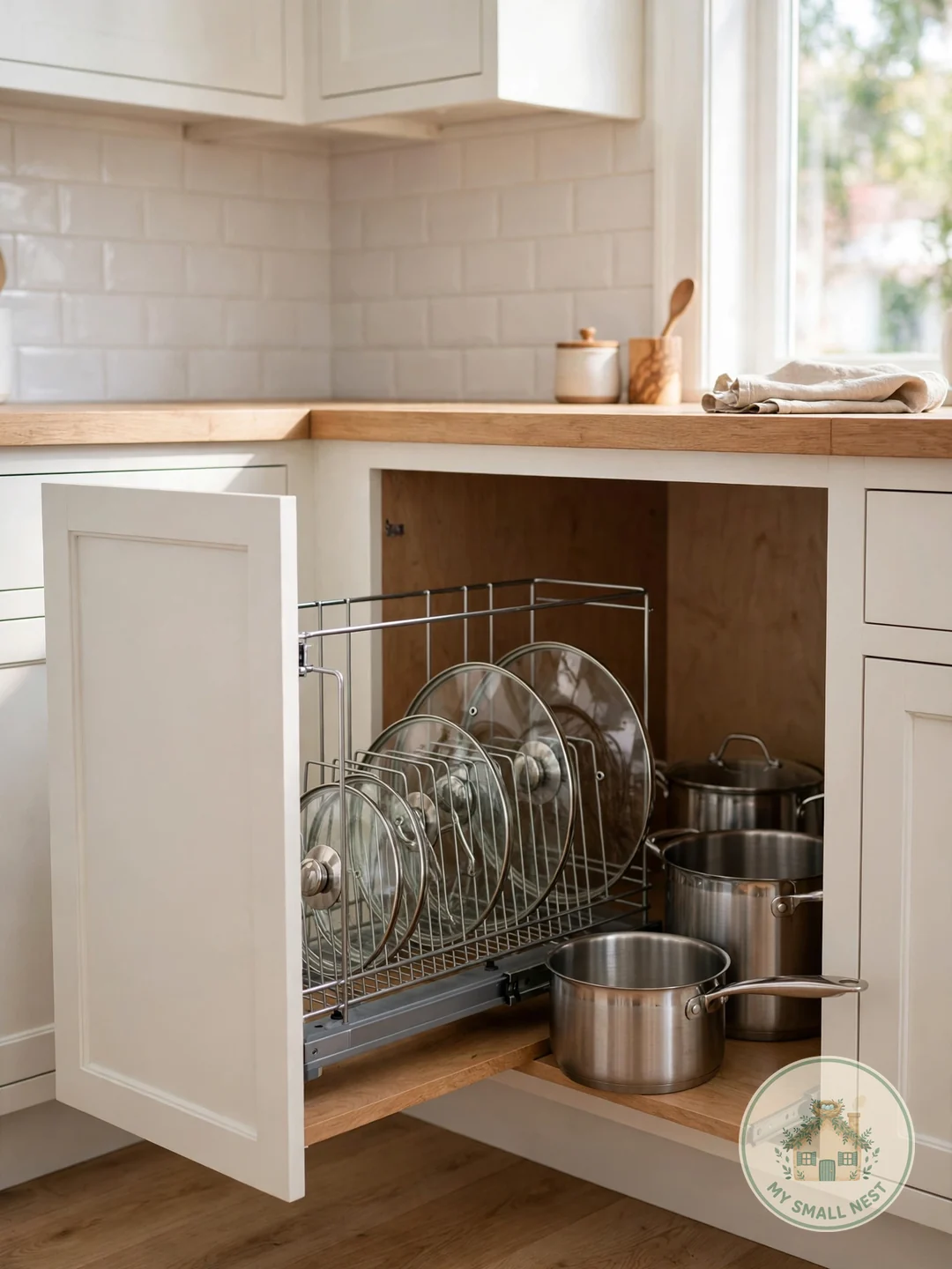 Install a Pull-Out Lid Organizer - pot lid storage ideas