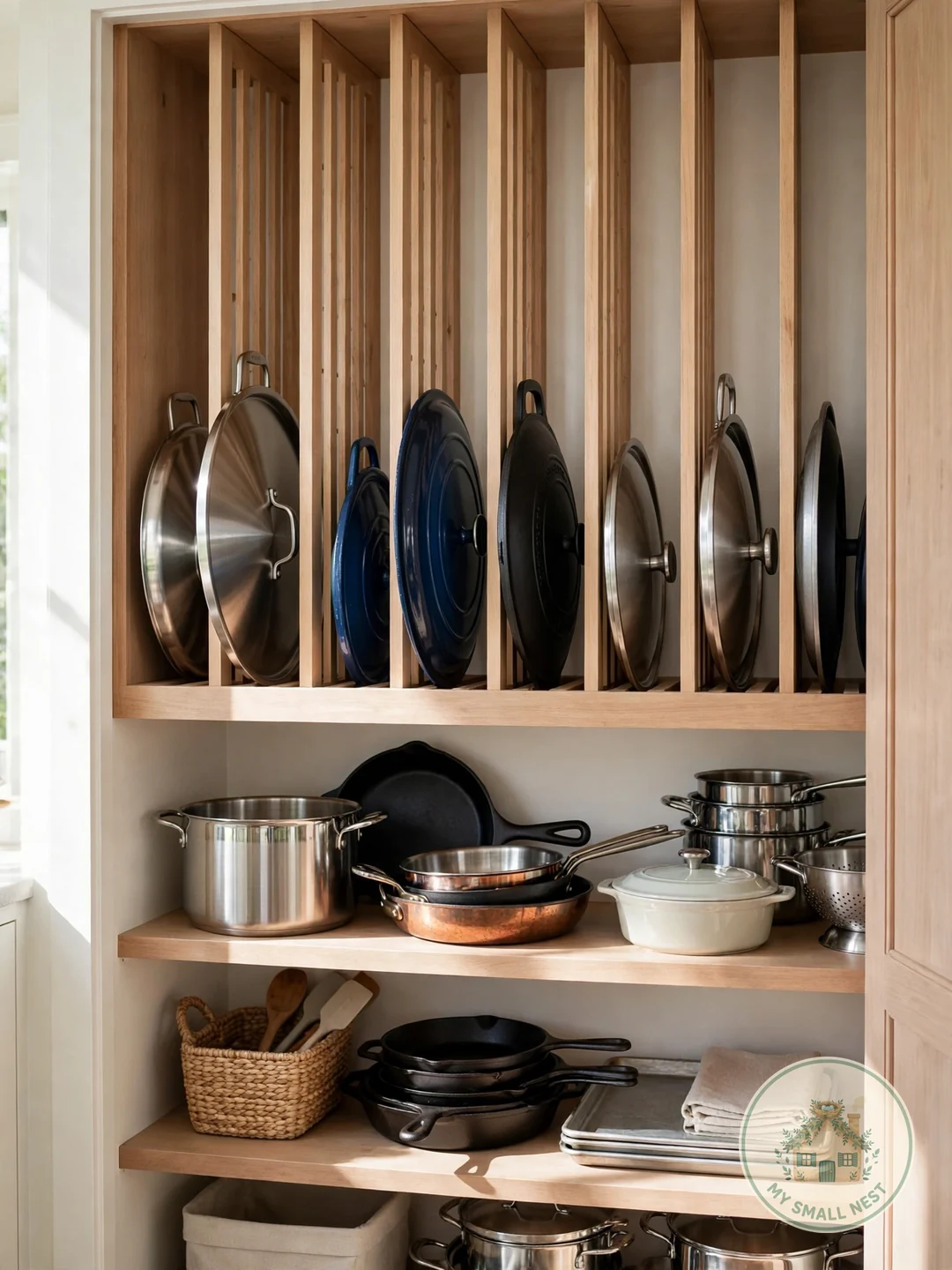 Give Oversized Lids Their Own Zone - pot lid storage ideas