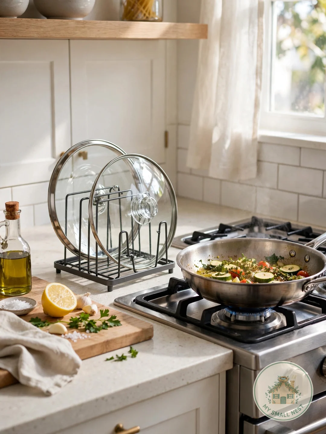 Repurpose a Sturdy Magazine Holder - pot lid storage ideas