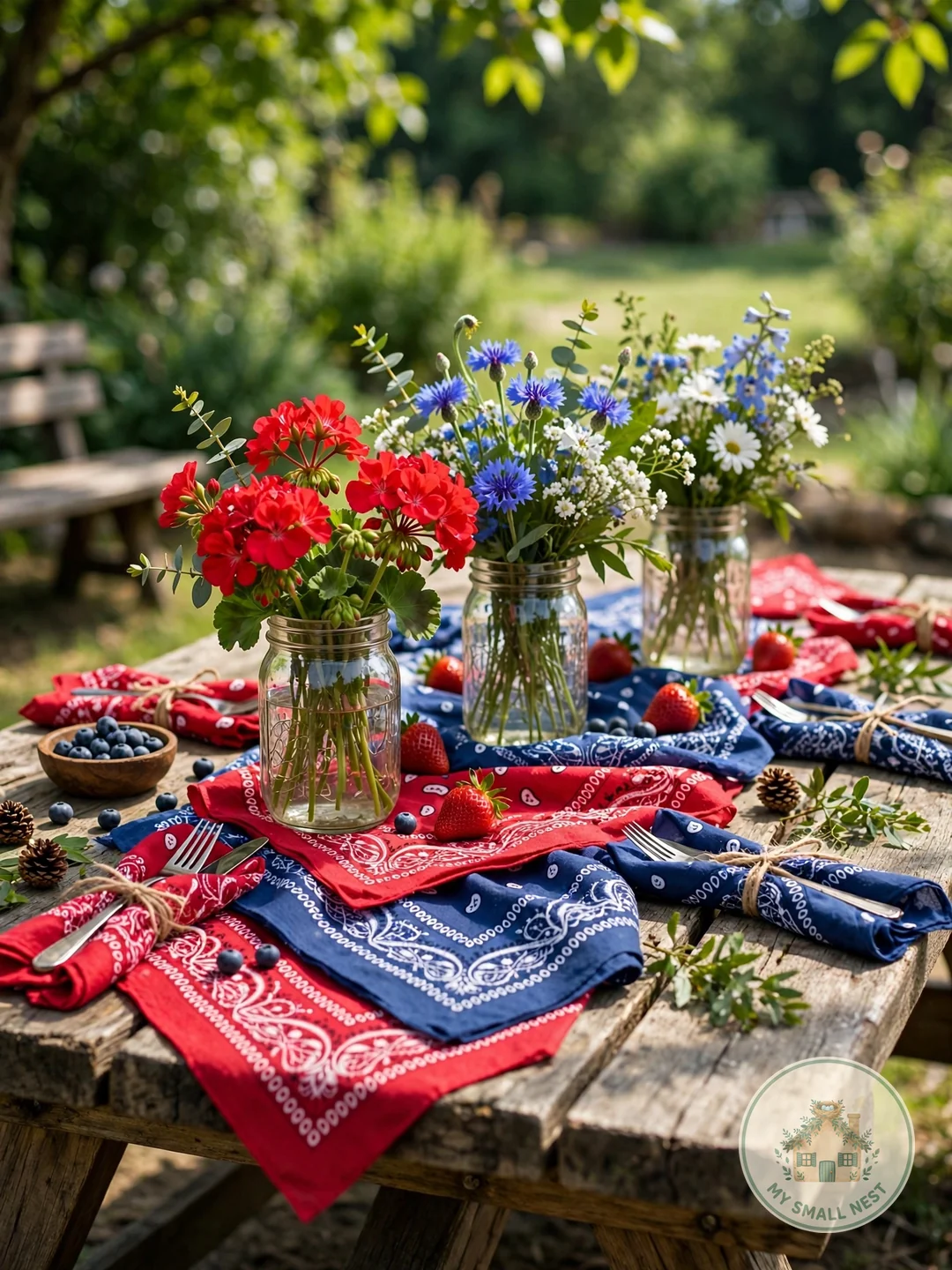 Style Tables with Bandana Runners - fourth of july outdoor party ideas